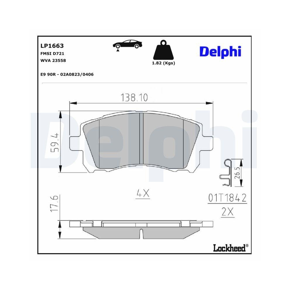DELPHI LP1663 Bremsbelagsatz, Scheibenbremse f&uuml;r MITSUBISHI SUBARU, Vorderachse