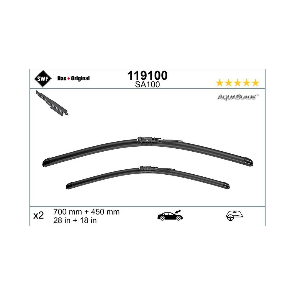 Wischblatt SWF 119100 DAS ORIGINAL AQUABLADE für TESLA, vorne