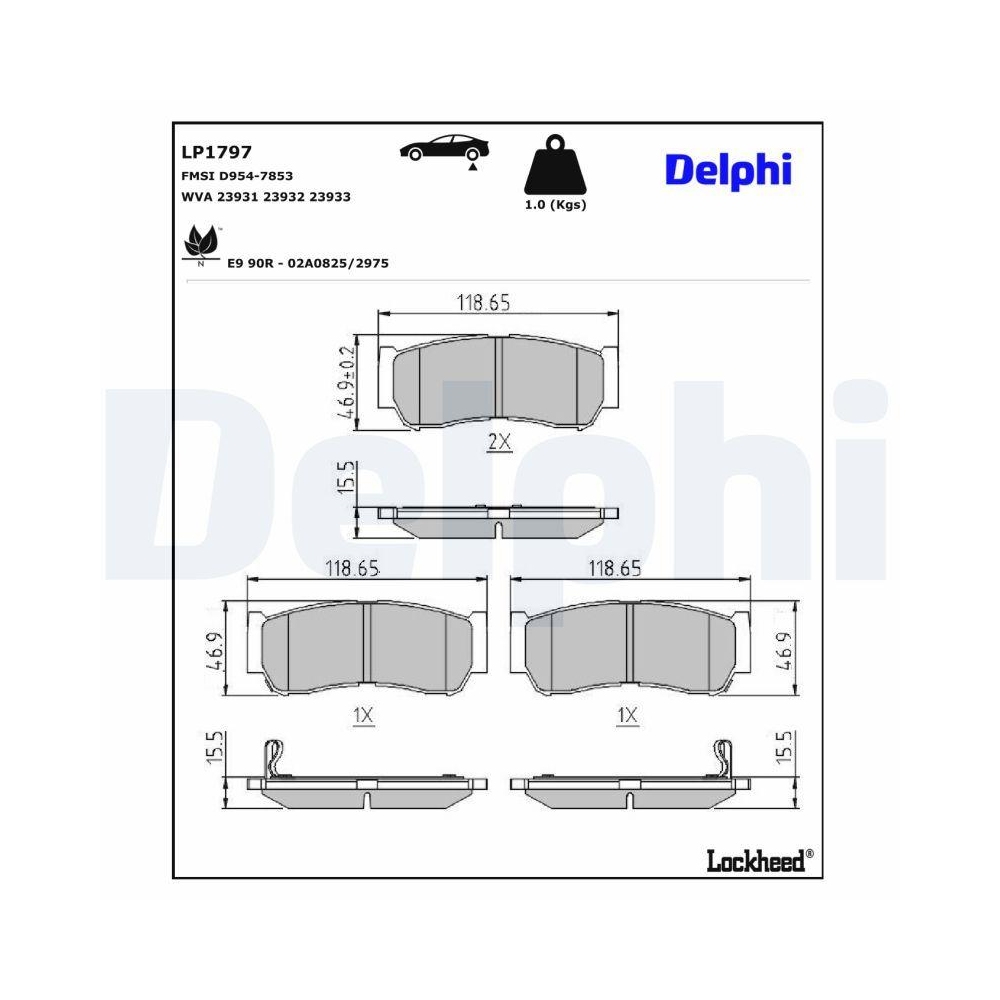 DELPHI LP1797 Bremsbelagsatz, Scheibenbremse für SSANGYONG KIA, Hinterachse