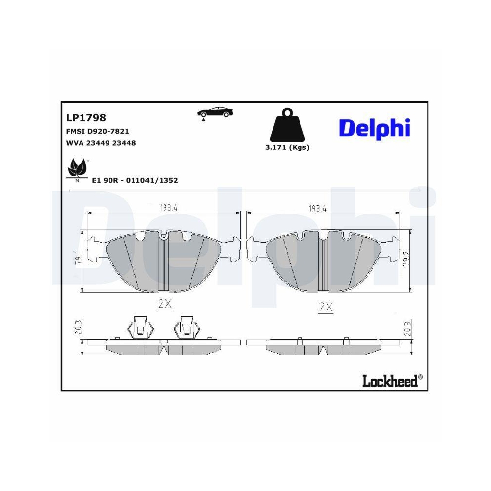 DELPHI LP1798 Bremsbelagsatz, Scheibenbremse f&uuml;r BMW, Vorderachse