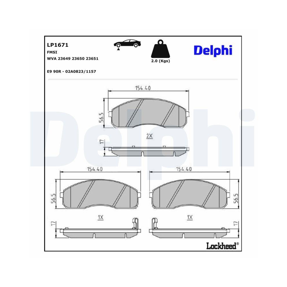 DELPHI LP1671 Bremsbelagsatz, Scheibenbremse f&uuml;r KIA, Vorderachse