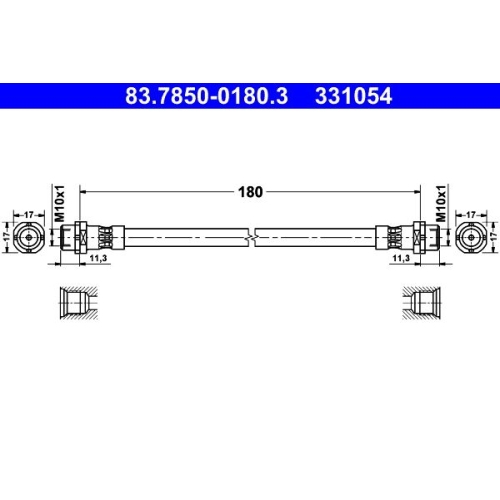 Bremsschlauch ATE 83.7850-0180.3 f&uuml;r, Hinterachse, innen