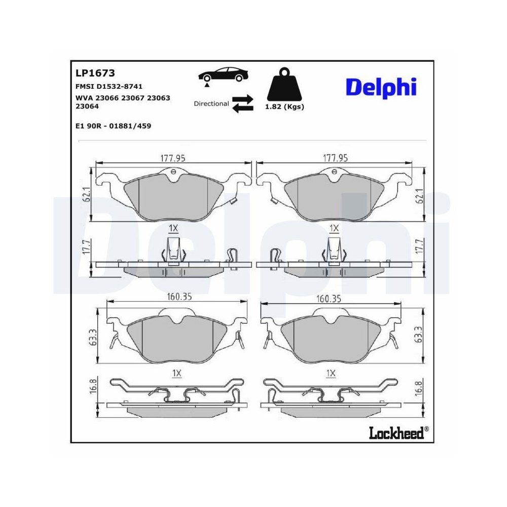 DELPHI LP1673 Bremsbelagsatz, Scheibenbremse f&uuml;r OPEL VAUXHALL, Vorderachse