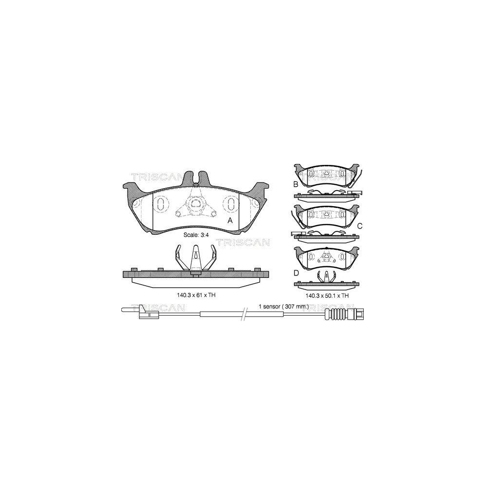 Bremsbelagsatz, Scheibenbremse TRISCAN 8110 23029 f&uuml;r MERCEDES-BENZ, Hinterachse