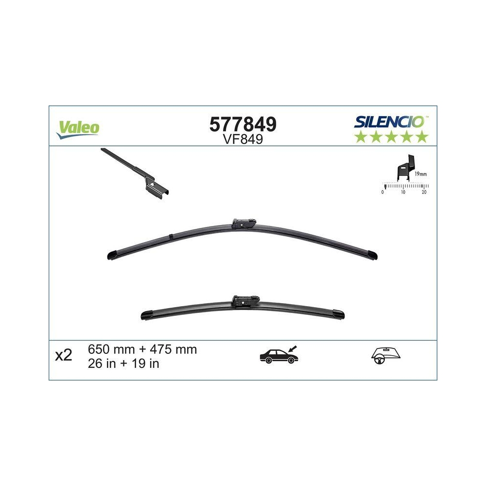 Wischblatt VALEO 577849 SILENCIO FLAT BLADE SET für BMW NISSAN OPEL RENAULT
