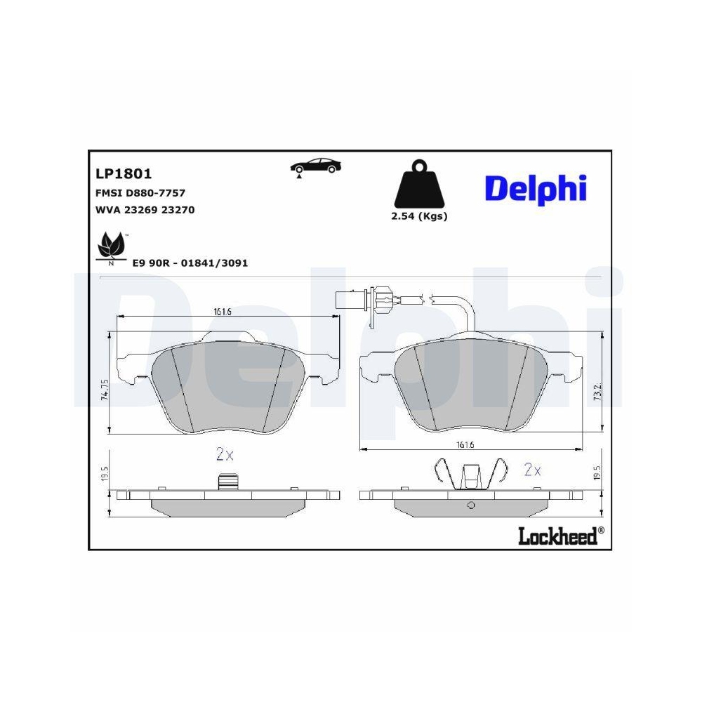 DELPHI LP1801 Bremsbelagsatz, Scheibenbremse f&uuml;r FORD SEAT VW, Vorderachse
