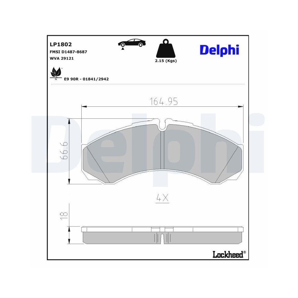 DELPHI LP1802 Bremsbelagsatz, Scheibenbremse f&uuml;r IVECO, Vorderachse