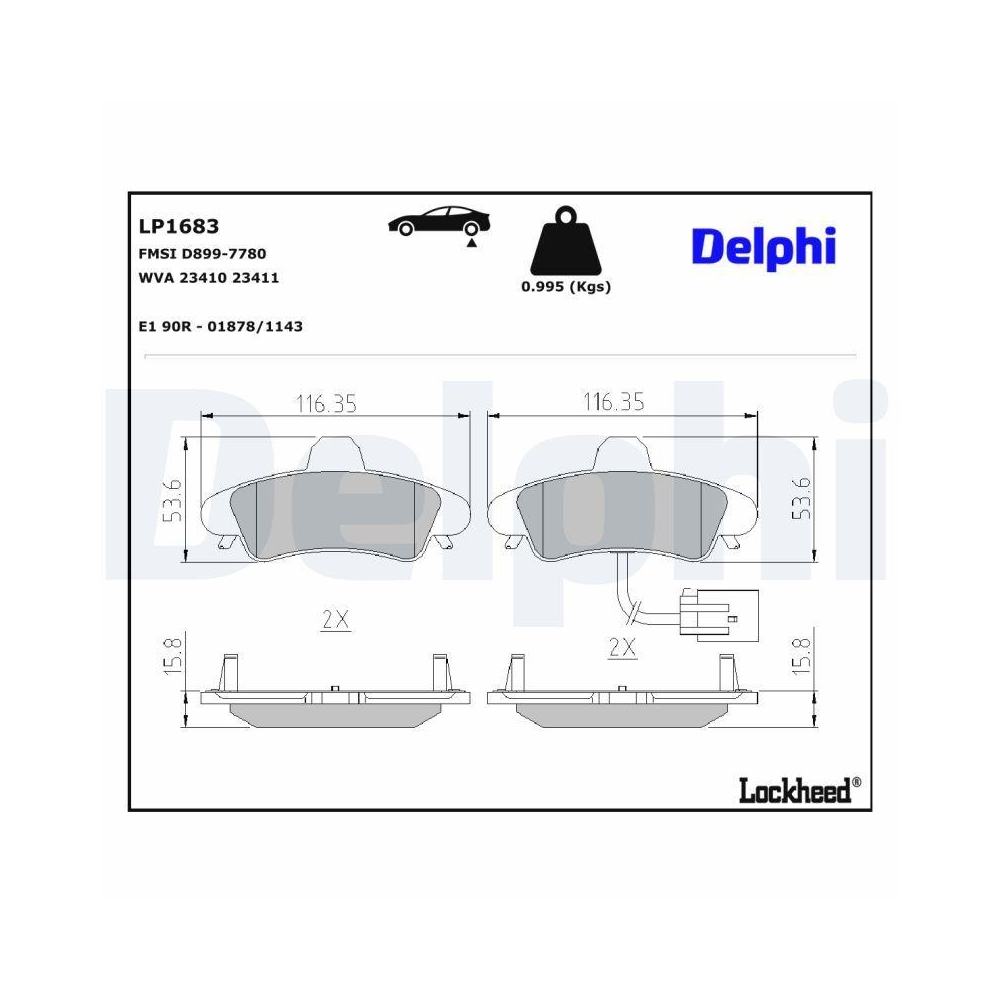 DELPHI LP1683 Bremsbelagsatz, Scheibenbremse f&uuml;r FORD, Hinterachse