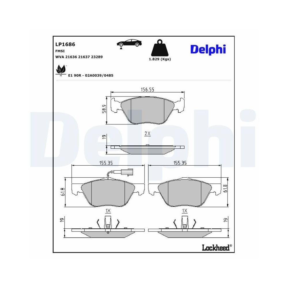 DELPHI LP1686 Bremsbelagsatz, Scheibenbremse f&uuml;r ALFA ROMEO FIAT LANCIA