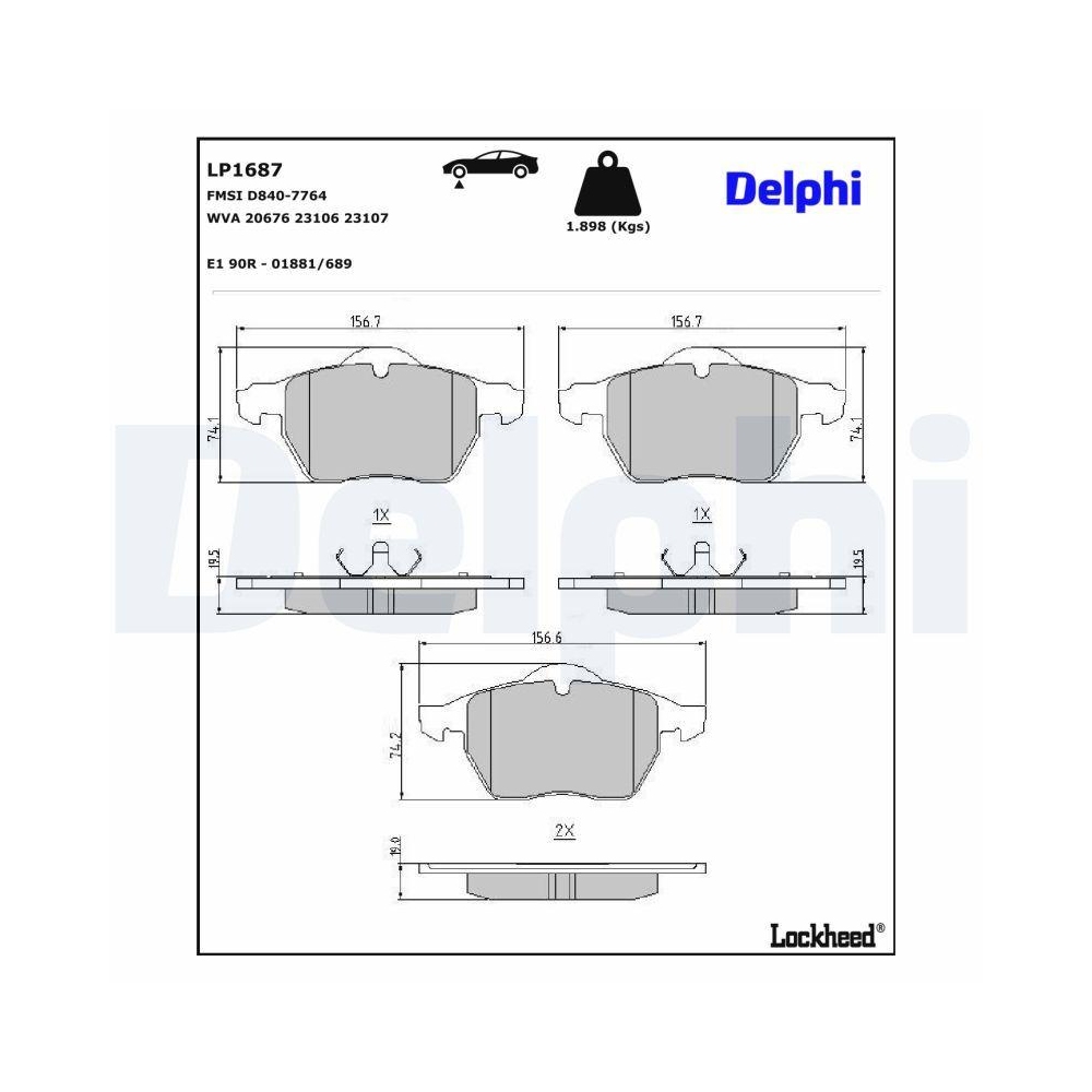 DELPHI LP1687 Bremsbelagsatz, Scheibenbremse f&uuml;r VOLVO, Vorderachse