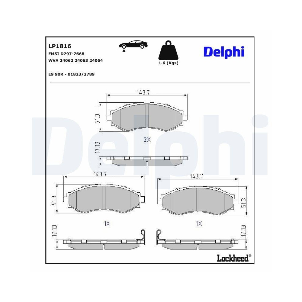 DELPHI LP1816 Bremsbelagsatz, Scheibenbremse f&uuml;r DAEWOO BUICK (SGM), Vorderachse