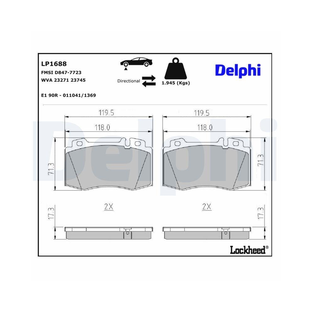 DELPHI LP1688 Bremsbelagsatz, Scheibenbremse f&uuml;r MERCEDES-BENZ, Hinterachse