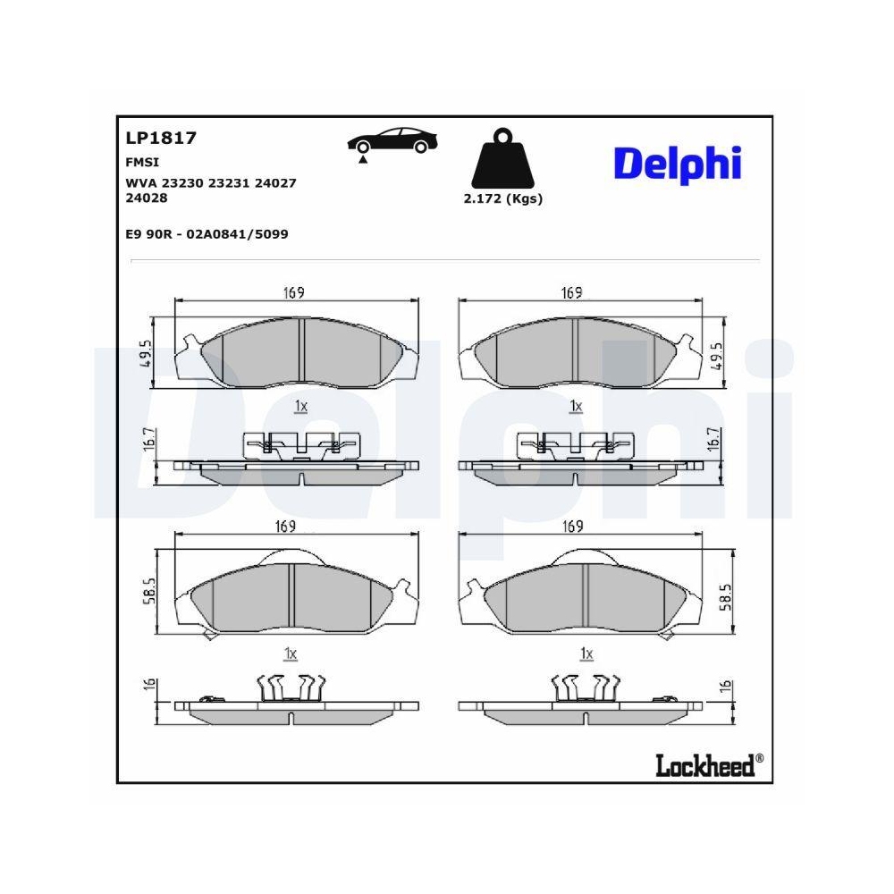 DELPHI LP1817 Bremsbelagsatz, Scheibenbremse für SSANGYONG DAEWOO, Vorderachse
