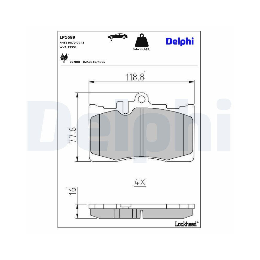 DELPHI LP1689 Bremsbelagsatz, Scheibenbremse f&uuml;r TOYOTA LEXUS, Vorderachse