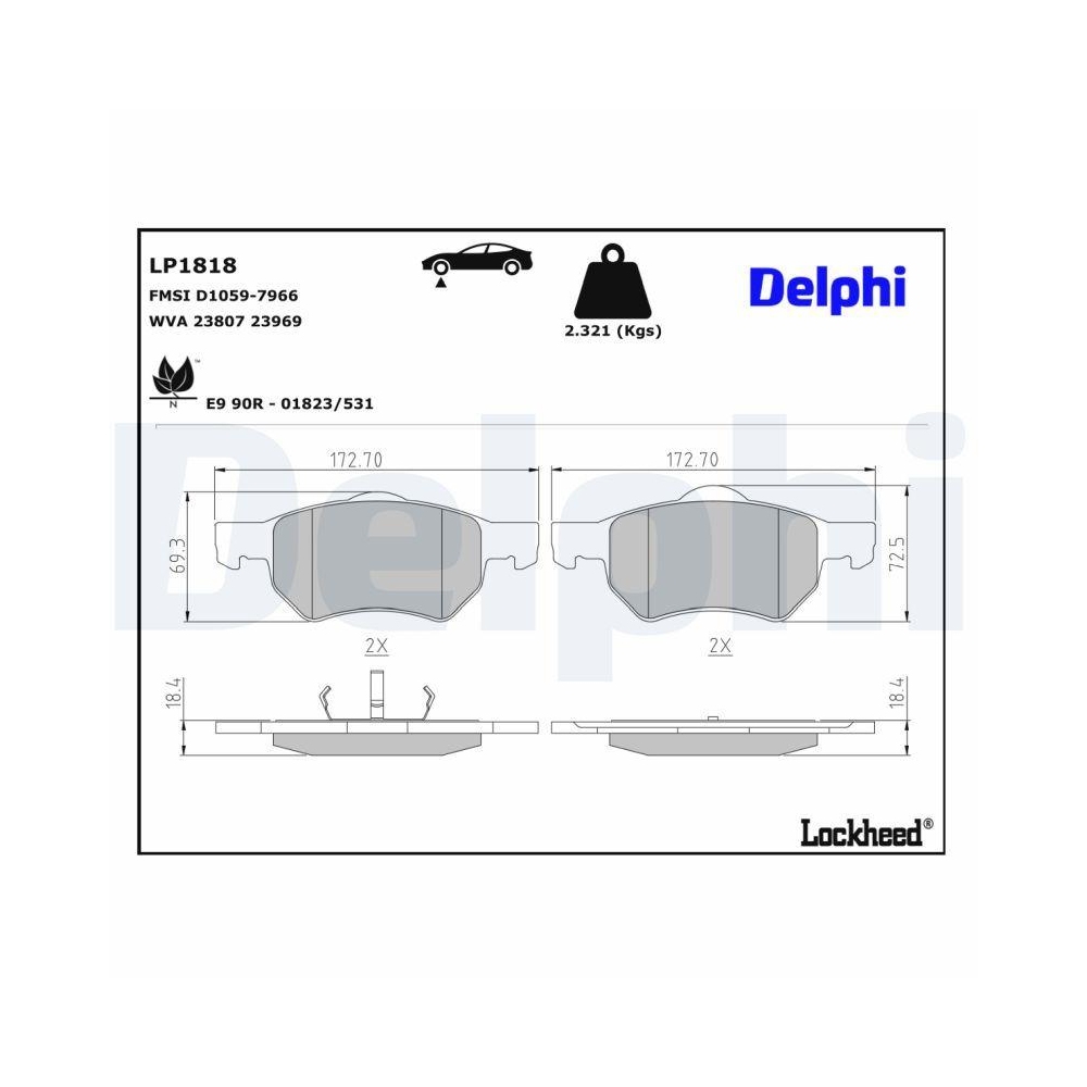 DELPHI LP1818 Bremsbelagsatz, Scheibenbremse f&uuml;r CHRYSLER DODGE, Vorderachse