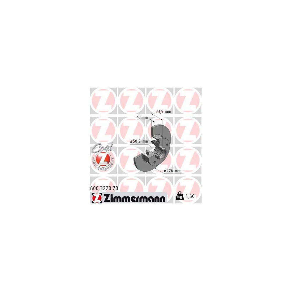 Bremsscheibe ZIMMERMANN 600.3220.20 COAT Z f&uuml;r VAG, Hinterachse
