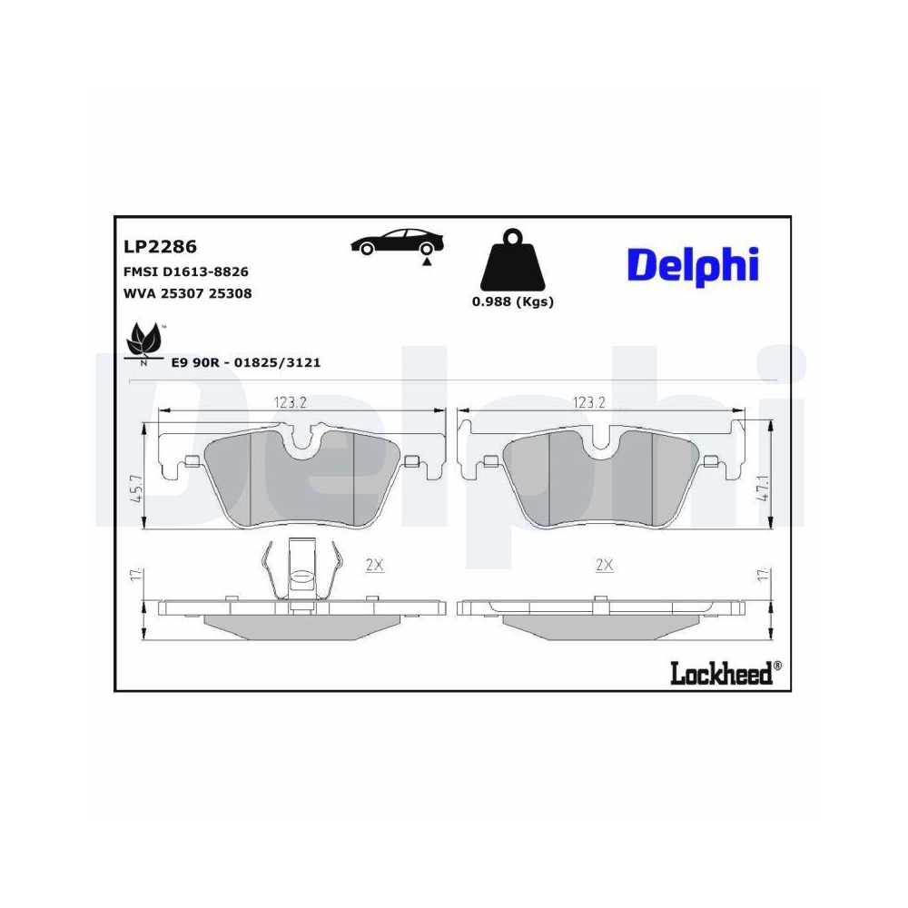 DELPHI LP2286 Bremsbelagsatz, Scheibenbremse f&uuml;r BMW, Hinterachse