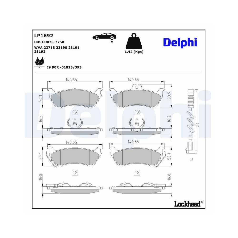 DELPHI LP1692 Bremsbelagsatz, Scheibenbremse f&uuml;r MERCEDES-BENZ, Hinterachse