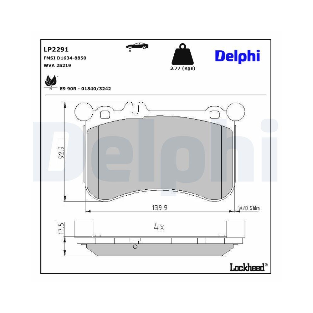 DELPHI LP2291 Bremsbelagsatz, Scheibenbremse f&uuml;r MERCEDES-BENZ, Vorderachse