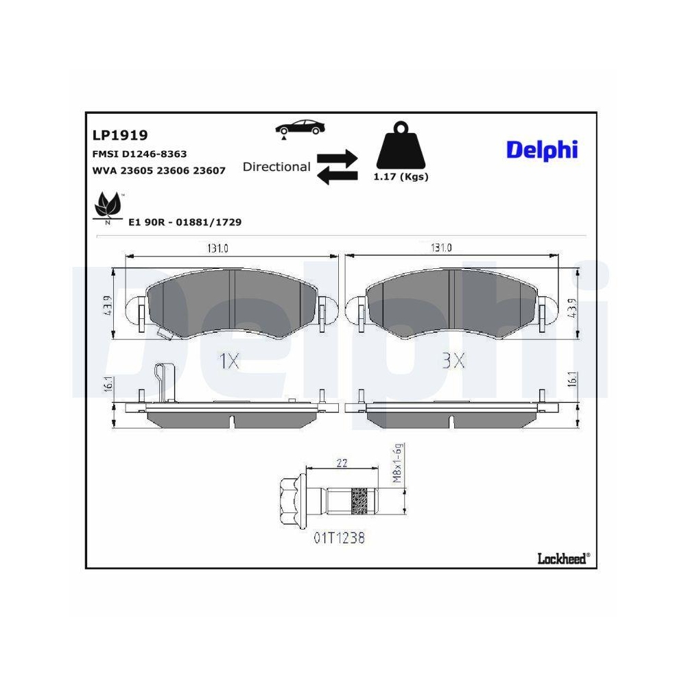 DELPHI LP1919 Bremsbelagsatz, Scheibenbremse für OPEL SUBARU SUZUKI VAUXHALL