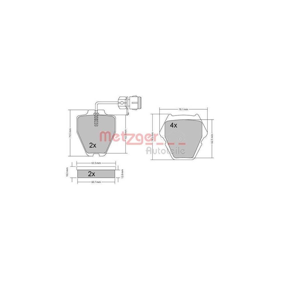 Bremsbelagsatz, Scheibenbremse METZGER 1170231 f&uuml;r AUDI, Vorderachse
