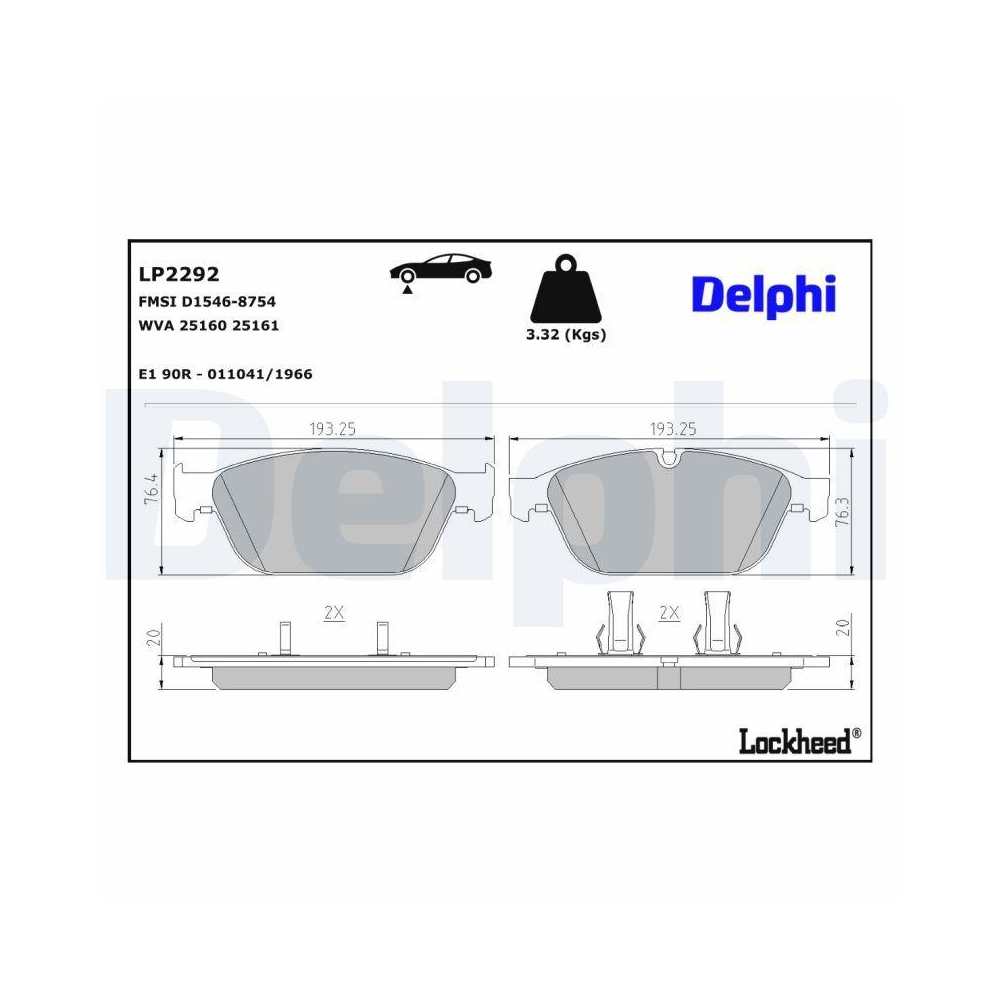 DELPHI LP2292 Bremsbelagsatz, Scheibenbremse f&uuml;r AUDI, Vorderachse