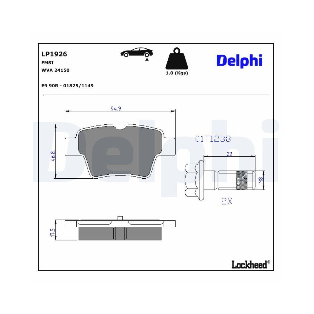 DELPHI LP1926 Bremsbelagsatz, Scheibenbremse für CITROËN PEUGEOT GEELY EMGRAND