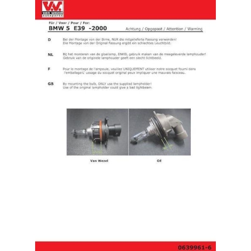 Hauptscheinwerfer VAN WEZEL 0639962 für BMW, rechts
