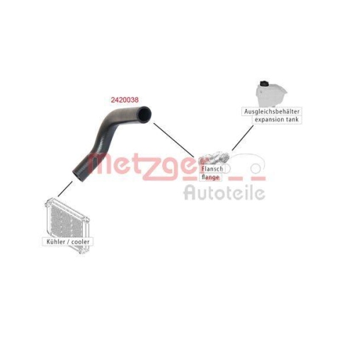 K&uuml;hlerschlauch METZGER 2420038 f&uuml;r FORD, f&uuml;r Fahrzeuge ohne Klimaanlage