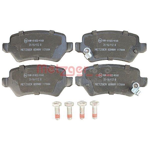 Bremsbelagsatz, Scheibenbremse METZGER 1170004 f&uuml;r OPEL KIA, Hinterachse