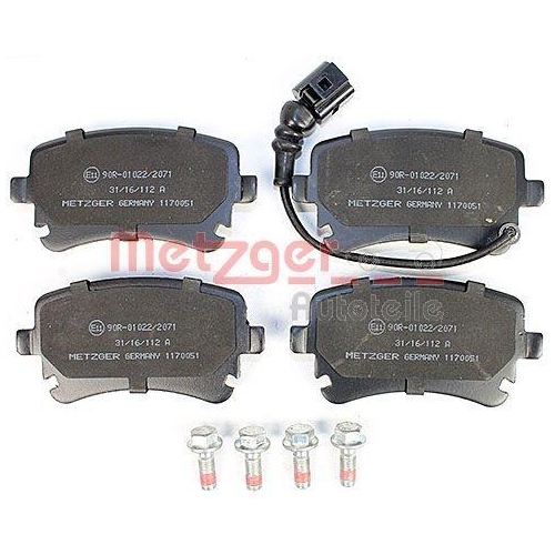 Bremsbelagsatz, Scheibenbremse METZGER 1170051 f&uuml;r VW, Hinterachse