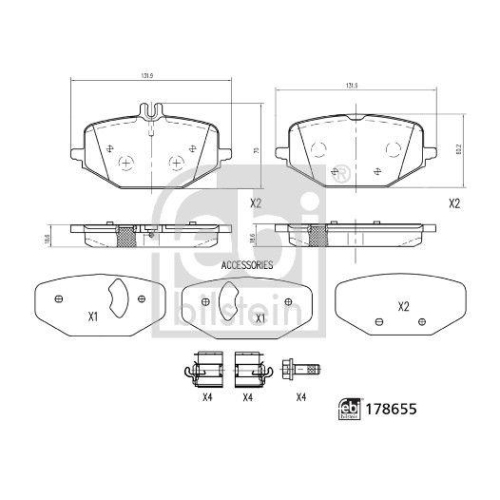 FEBI BILSTEIN Bremsbelagsatz, Scheibenbremse 178655 f&uuml;r MERCEDES-BENZ