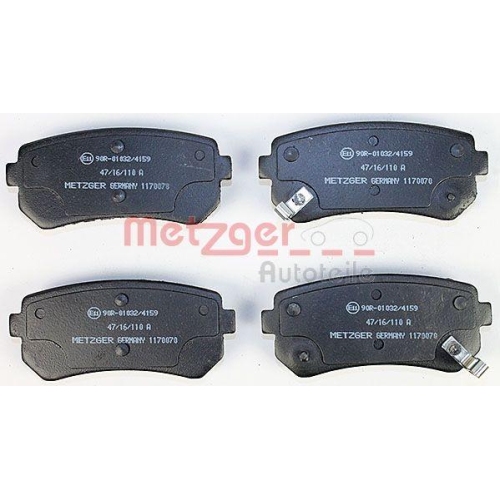 Bremsbelagsatz, Scheibenbremse METZGER 1170070 f&uuml;r HYUNDAI KIA, Hinterachse