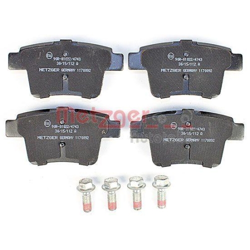 Bremsbelagsatz, Scheibenbremse METZGER 1170092 f&uuml;r FORD, Hinterachse