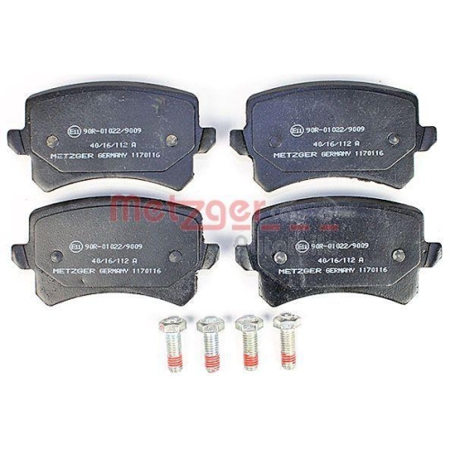 Bremsbelagsatz, Scheibenbremse METZGER 1170116 f&uuml;r VW, Hinterachse, Vorderachse