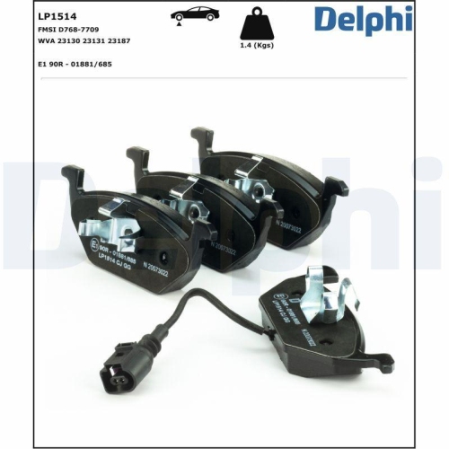 DELPHI LP1514 Bremsbelagsatz, Scheibenbremse f&uuml;r AUDI SEAT SKODA VW VW (FAW)