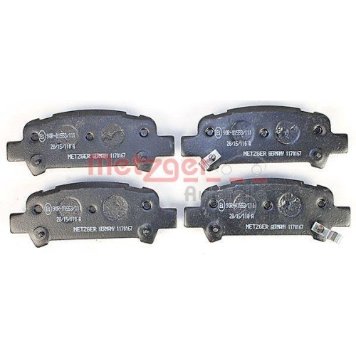 Bremsbelagsatz, Scheibenbremse METZGER 1170167 f&uuml;r SUBARU, Hinterachse