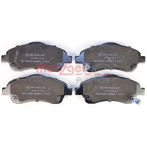 Bremsbelagsatz, Scheibenbremse METZGER 1170172 f&uuml;r TOYOTA, Vorderachse