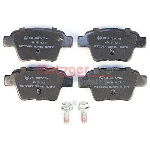 Bremsbelagsatz, Scheibenbremse METZGER 1170198 f&uuml;r CITRO&Euml;N PEUGEOT, Hinterachse