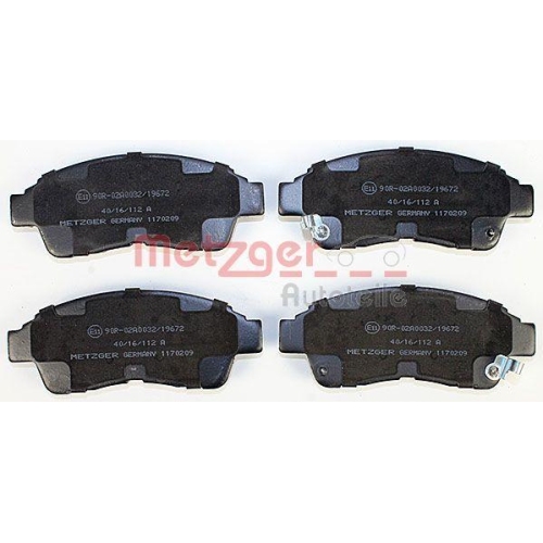 Bremsbelagsatz, Scheibenbremse METZGER 1170209 f&uuml;r TOYOTA, Vorderachse