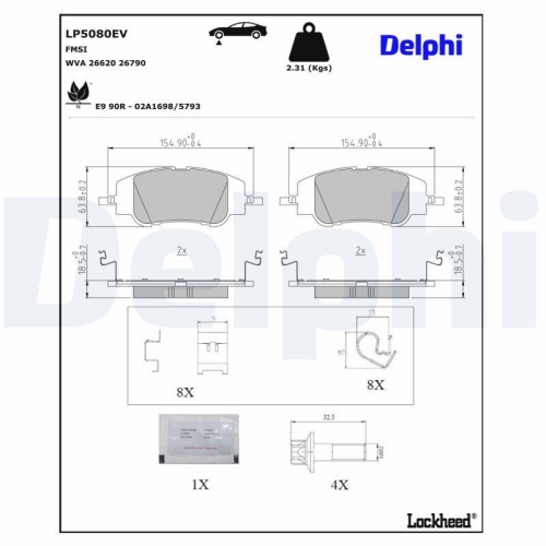 DELPHI LP5080EV Bremsbelagsatz, Scheibenbremse f&uuml;r ALFA ROMEO CITRO&Euml;N FIAT OPEL