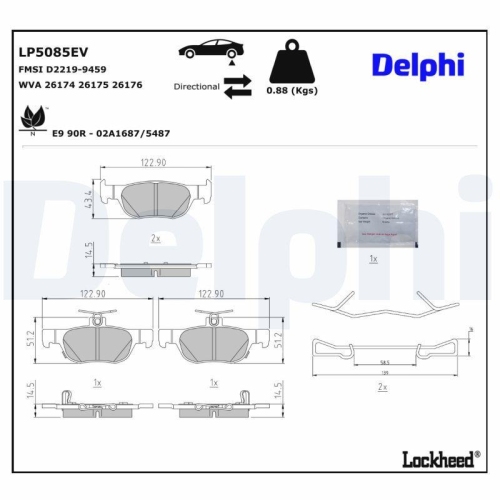 DELPHI LP5085EV Bremsbelagsatz, Scheibenbremse f&uuml;r MAZDA, Hinterachse