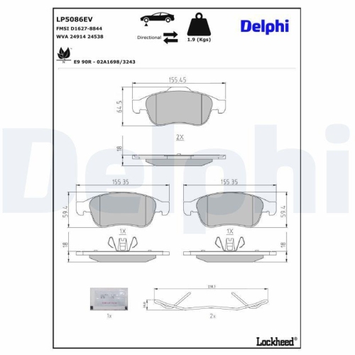 DELPHI LP5086EV Bremsbelagsatz, Scheibenbremse f&uuml;r NISSAN RENAULT DACIA