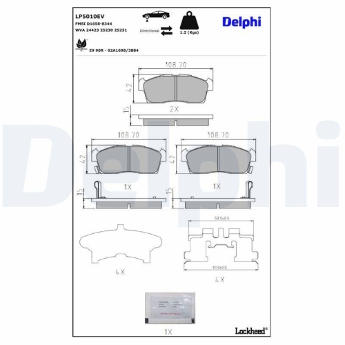 DELPHI LP5010EV Bremsbelagsatz, Scheibenbremse f&uuml;r CITRO&Euml;N MITSUBISHI PEUGEOT