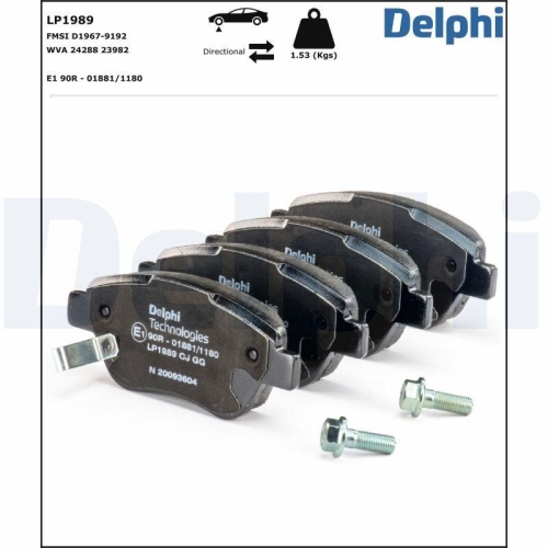 DELPHI LP1989 Bremsbelagsatz, Scheibenbremse f&uuml;r FIAT OPEL VAUXHALL, Vorderachse