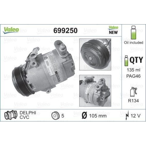 Kompressor, Klimaanlage VALEO 699250 VALEO CORE-FLEX f&uuml;r BMW OPEL VAUXHALL