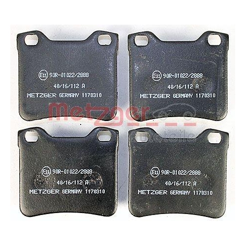 Bremsbelagsatz, Scheibenbremse METZGER 1170310 f&uuml;r PEUGEOT, Hinterachse