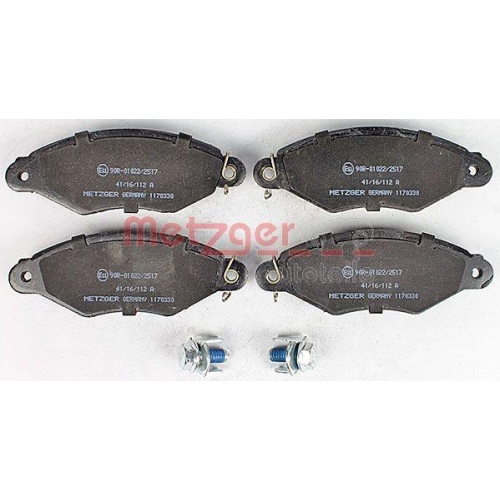 Bremsbelagsatz, Scheibenbremse METZGER 1170330 f&uuml;r PEUGEOT, Vorderachse