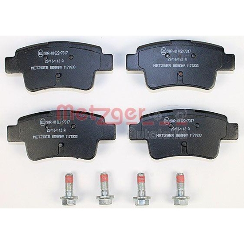 Bremsbelagsatz, Scheibenbremse METZGER 1170333 f&uuml;r FIAT OPEL, Hinterachse