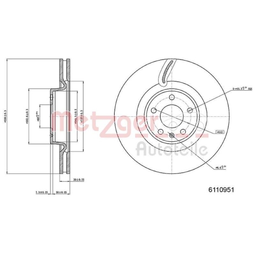 METZGER AUTOTEILE 6110951 2 St&uuml;ck Bremsscheiben GREENPARTS f&uuml;r AUDI, Vorderachse